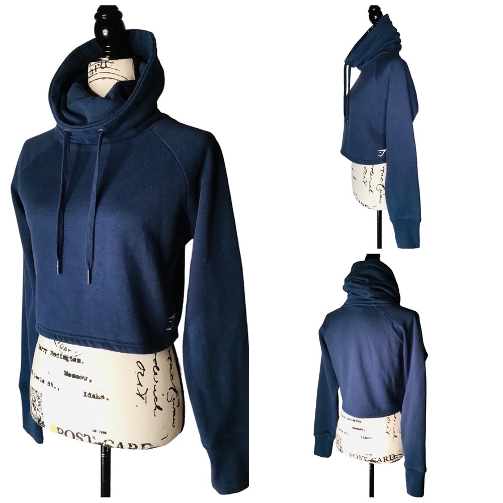 Gymshark - Slouch Cowl Neck Cropped Drawstring Sweatshirt - Navy - Size Medium